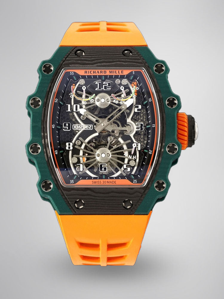 Best Richard Mille RM 21-02 Tourbillon Aerodyne Replica Watch - Orange Rubber Strap