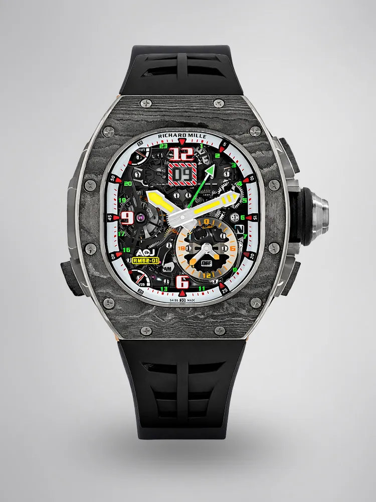 Richard Mille RM 62-01 Tourbillon Vibrating Alarm Watch Carbon TPT Case Skeleton Dial Super Clone