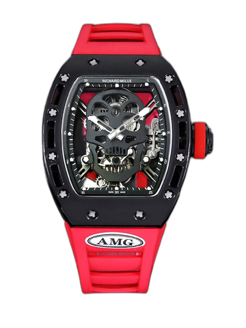 Replica Richard Mille RM052 Titanium Skeleton Tourbillon Watch with Red Rubber Strap