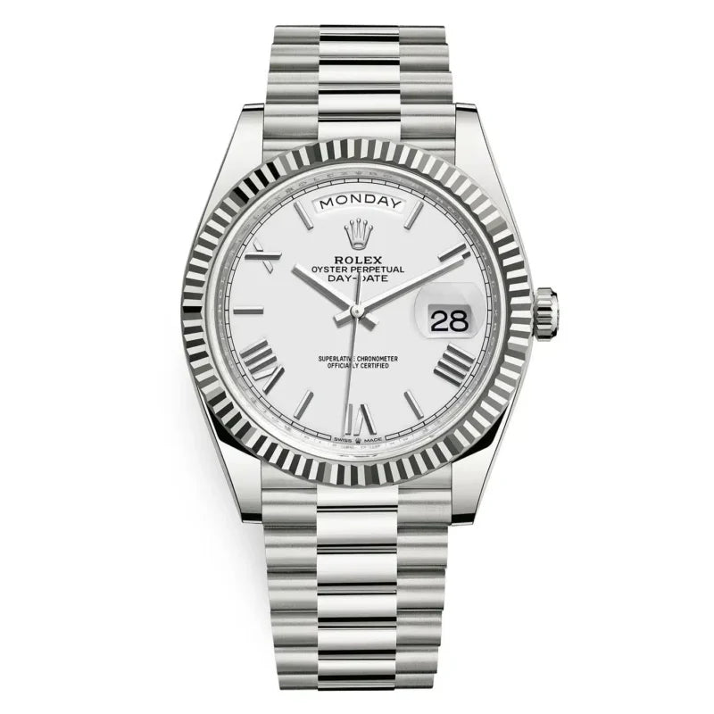 Rolex Day-Date Silver Dial 41 mm Metal Bracelet Men's Watch