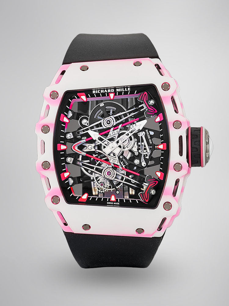 Richard Mille RM 38 02 Bubba Watson Replica Swiss Tourbillon 43mm White Pink Quartz TPT Skeleton Dial