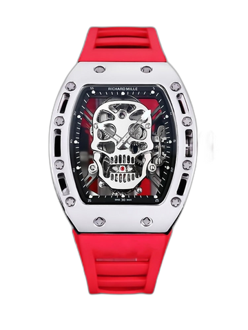 Best Swiss Replica RICHARD MILLE RM 52 Tourbillon Super Clone Watch – Skull Skeleton Dial, Red Strap