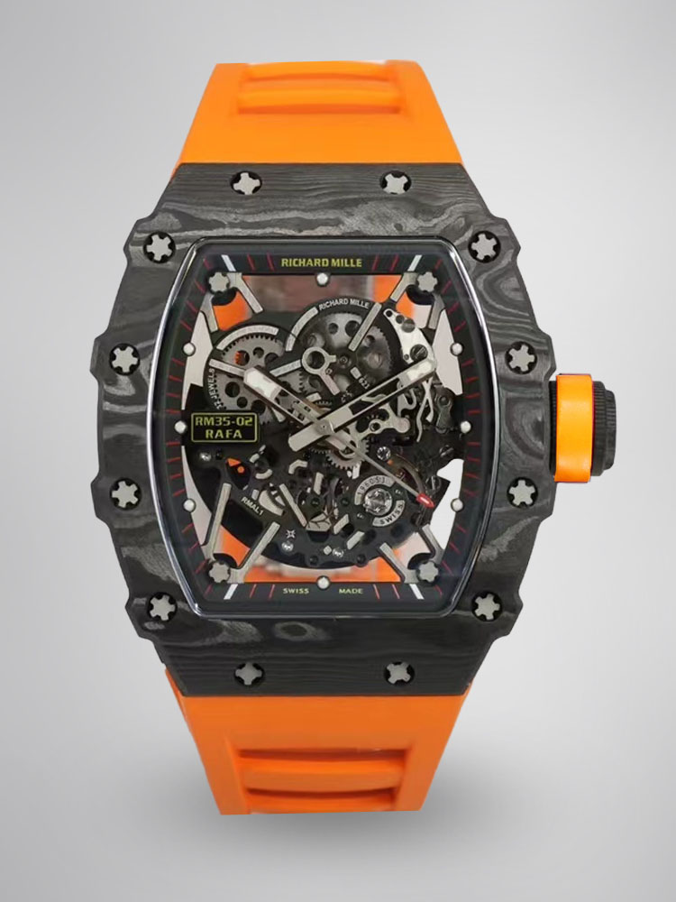 Richard Mille RM 35-02 NTPT Carbon Case Skeleton Dial Orange Rubber Swiss Automatic Replica