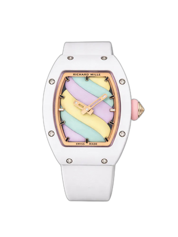 Richard Mille RM 07-03 Replica, White Ceramic Case Pastel Swirl Dial White Rubber Strap Luxury Ladies Wristwatch