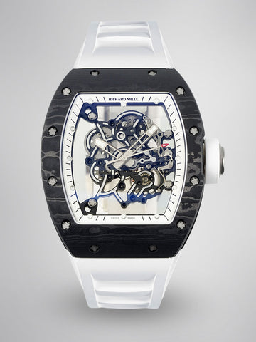 Richard Mille RM055 Skeleton Swiss Replica, Titanium Carbon Fiber Case, White Rubber Strap