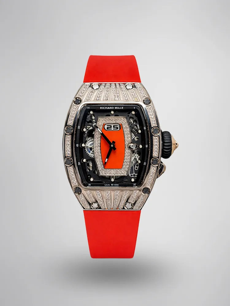 Richard Mille RM 037 Replica Diamond-Set Case Red Rubber Strap Luxury Ladies Wristwatch