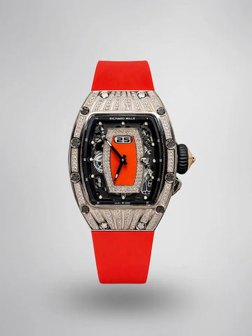 Richard Mille RM 037 Replica Diamond-Set Case Red Rubber Strap Luxury Ladies Wristwatch