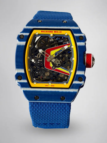 UMI RM 67-02 Fernando Alonso Blue Carbon Case Yellow Bezel Blue Fabric Strap Replica Watch