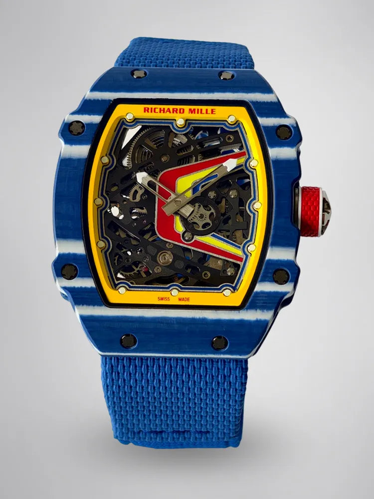 UMI RM 67-02 Fernando Alonso Blue Carbon Case Yellow Bezel Blue Fabric Strap Replica Watch