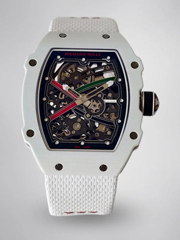 UMI RM 67-02 White Quartz TPT Carbon Case White Fabric Strap Skeleton Replica Watch