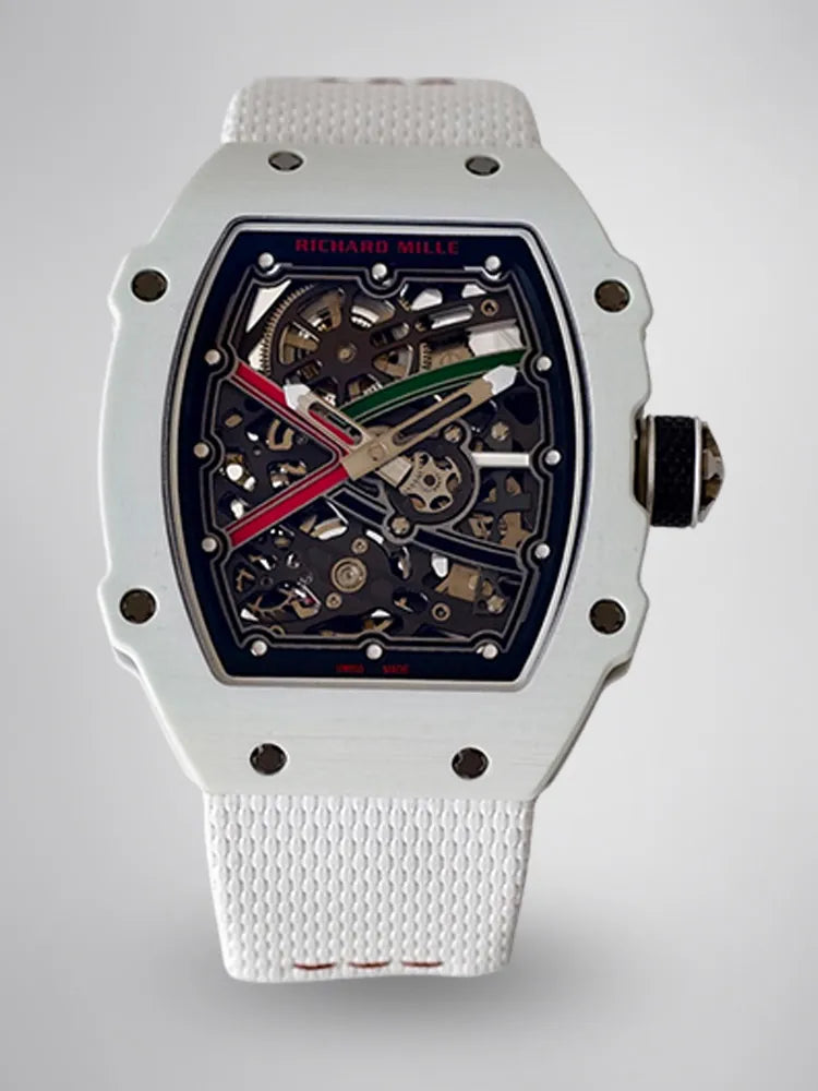 UMI RM 67-02 White Quartz TPT Carbon Case White Fabric Strap Skeleton Replica Watch