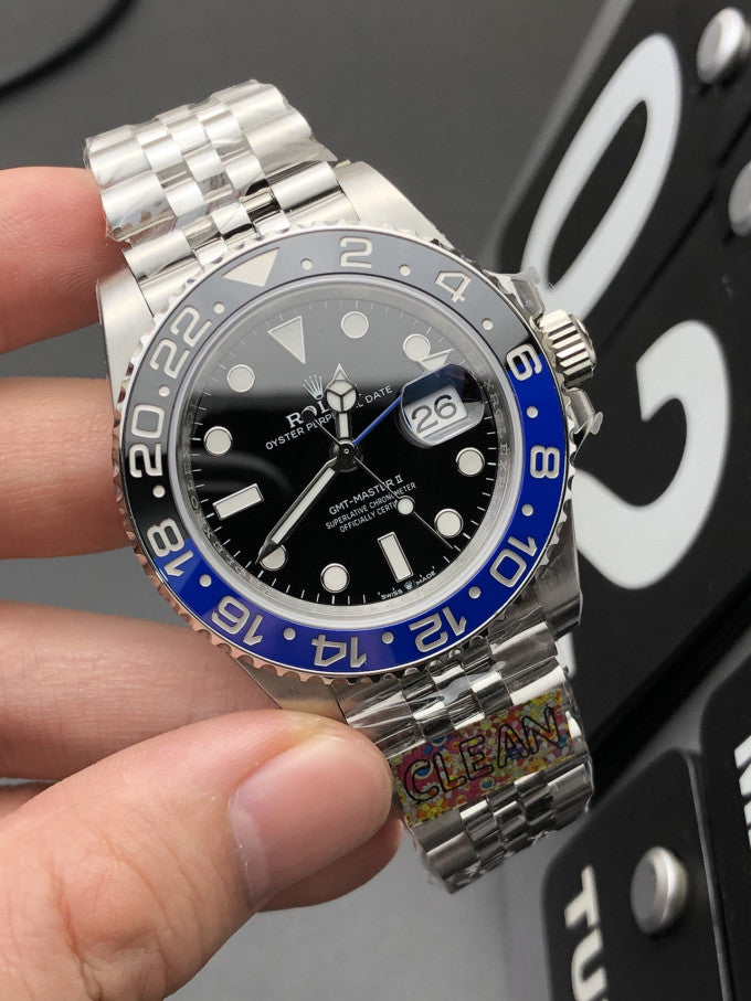 Rolex GMT-Master II Black Dial Metal Bracelet Men's Watch (Ref. 092)