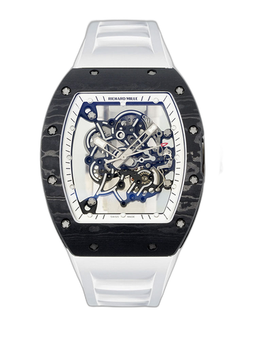 Richard Mille RM055 Skeleton Swiss Replica, Titanium Carbon Fiber Case, White Rubber Strap
