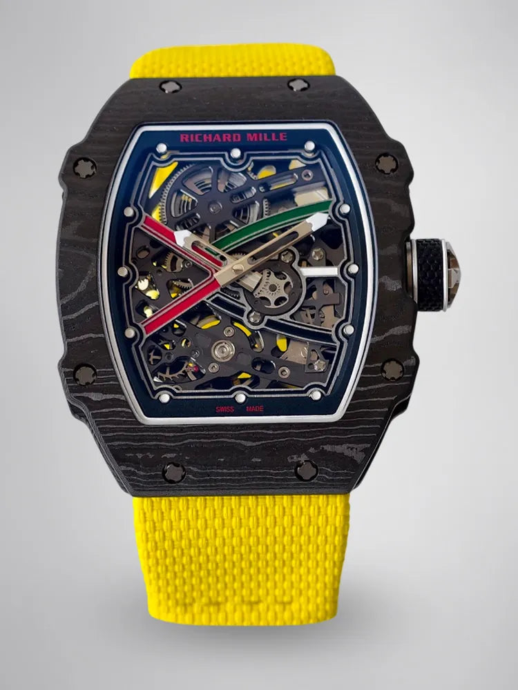 UMI Richard Mille RM 67-02 UAE Edition Black Carbon TPT Yellow Strap Skeleton Replica Watch