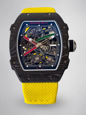 UMI Richard Mille RM 67-02 UAE Edition Black Carbon TPT Yellow Strap Skeleton Replica Watch
