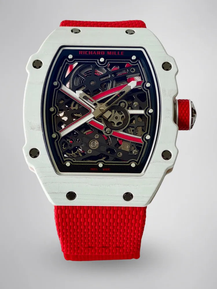UMI RM 67-02 Charles Leclerc Skeleton Dial White Carbon Red Fabric Strap Replica Watch