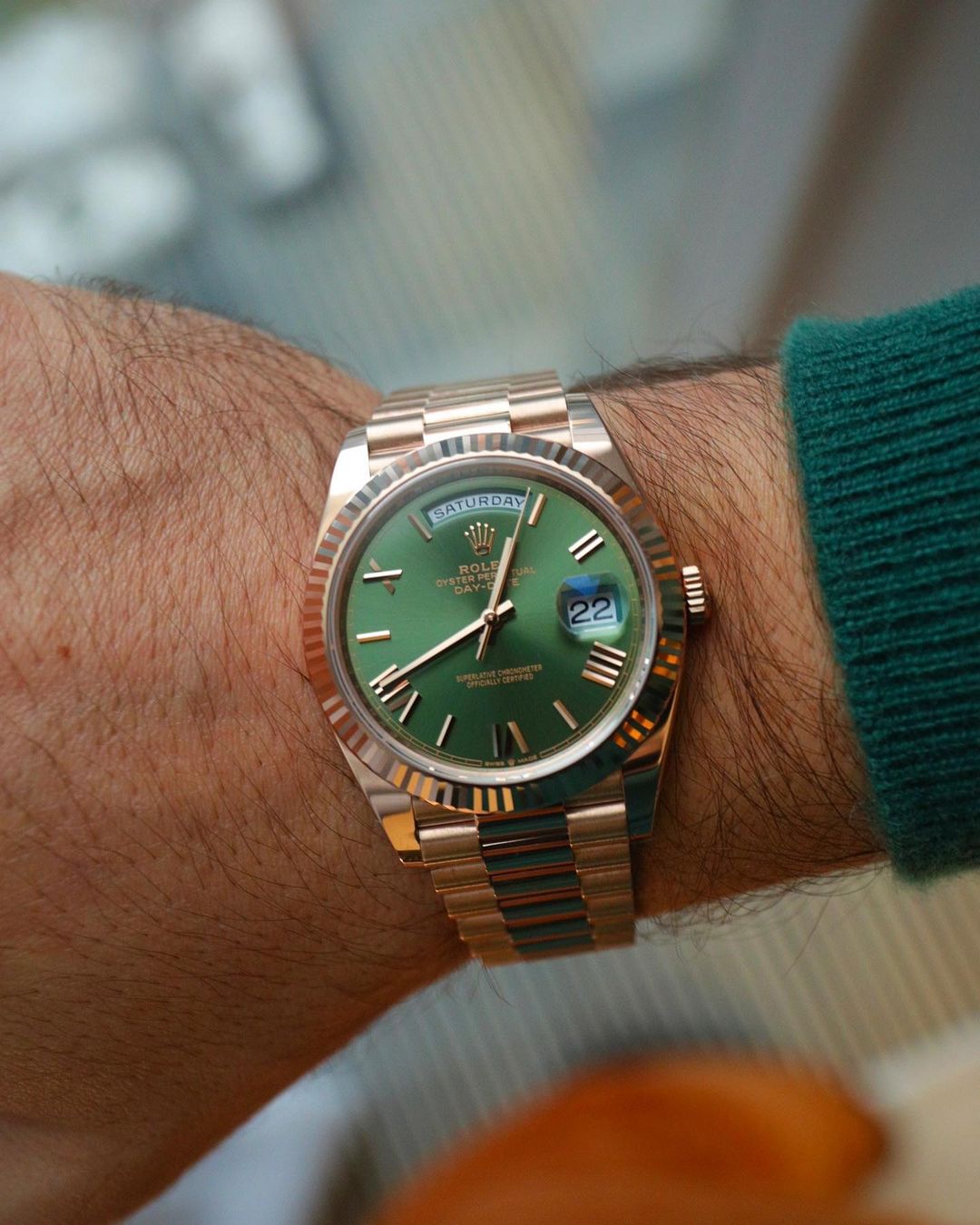 Rolex Day-Date Green Dial 41 mm Metal Bracelet Men's Watch (Ref. 038)