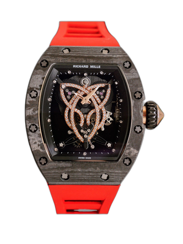 High-end Replica Richard Mille RM 019 NTPT Carbon Case Red Strap Tourbillon Watch Diamond Celtic Knot Skeleton Dial