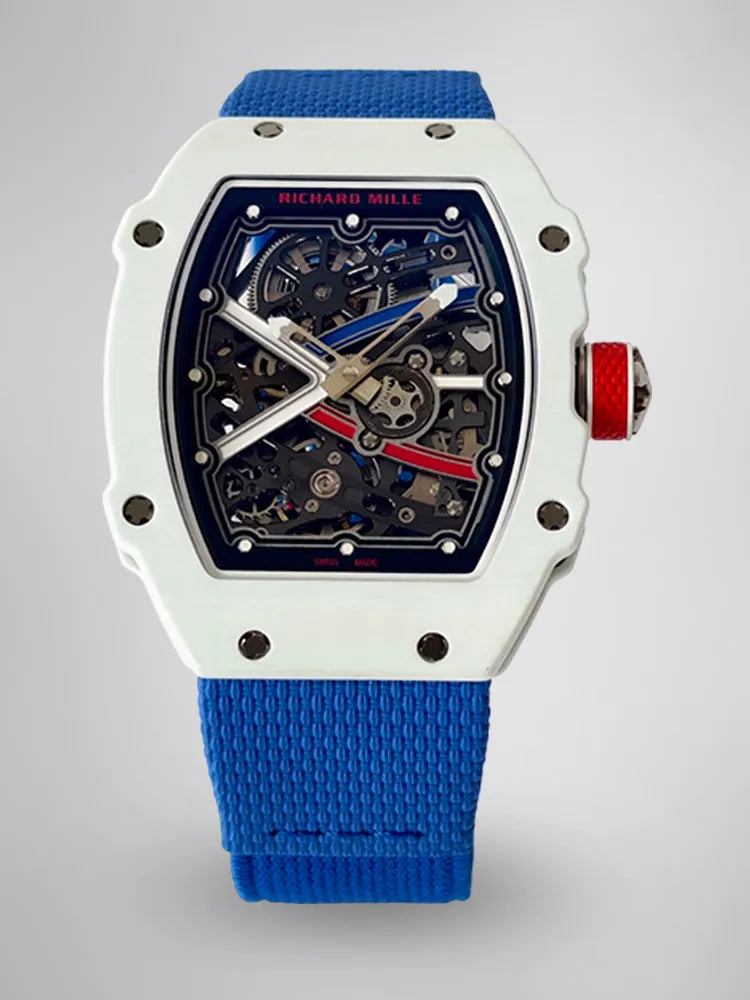 UMI Richard Mille RM 67-02 Alexis Pinturault White Quartz TPT Carbon Blue Strap Automatic Replica Watch