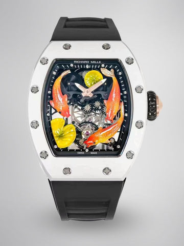 Replica Richard Mille RM S10 Koi Tourbillon Watch with Black Rubber Strap