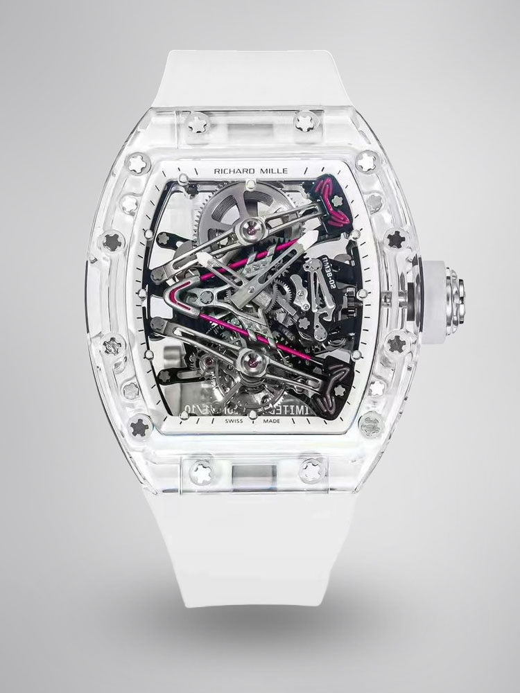 Richard Mille RM 38-02 Tourbillon Bubba Watson Pink Skeleton Crystal Transparent Super Clone Replica Watch