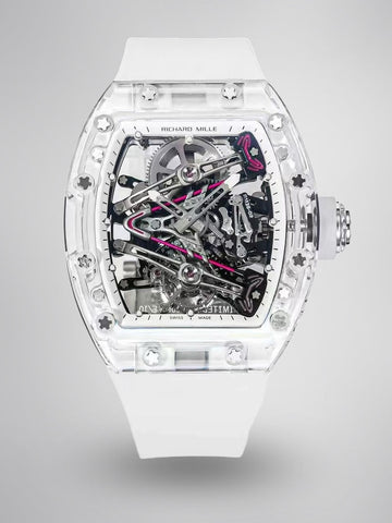 Richard Mille RM 38-02 Tourbillon Bubba Watson Pink Skeleton Crystal Transparent Super Clone Replica Watch