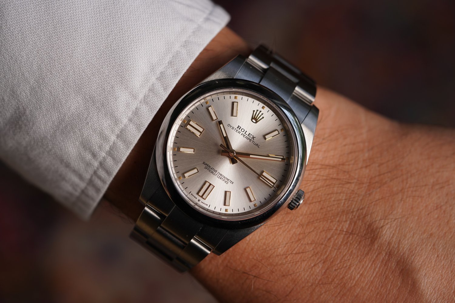 Rolex Perpetual Silver Dial 34 mm Metal Bracelet Men's Watch