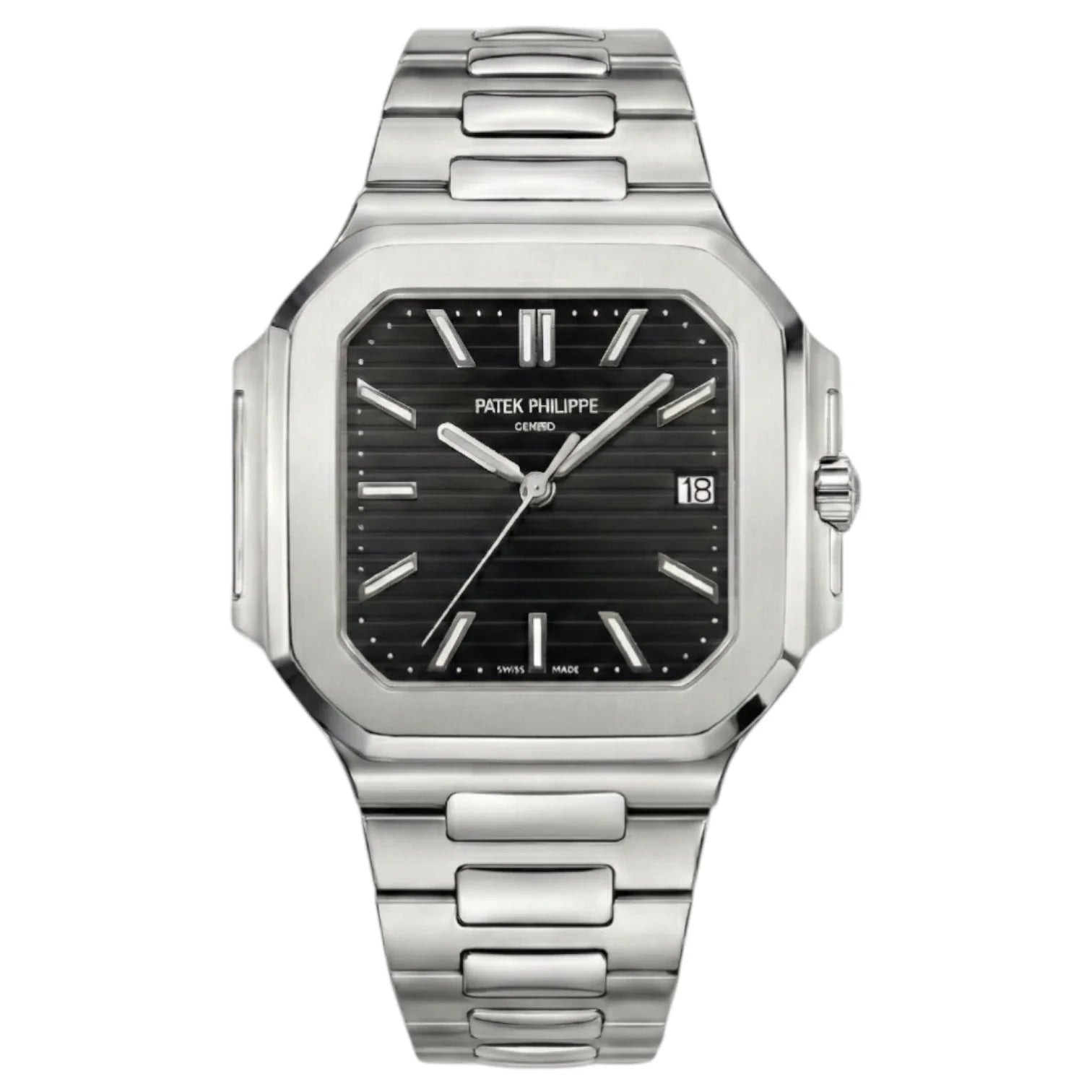 Patek Philippe Black Dial 45 mm Stainless Steel Bracelet Men's Watch