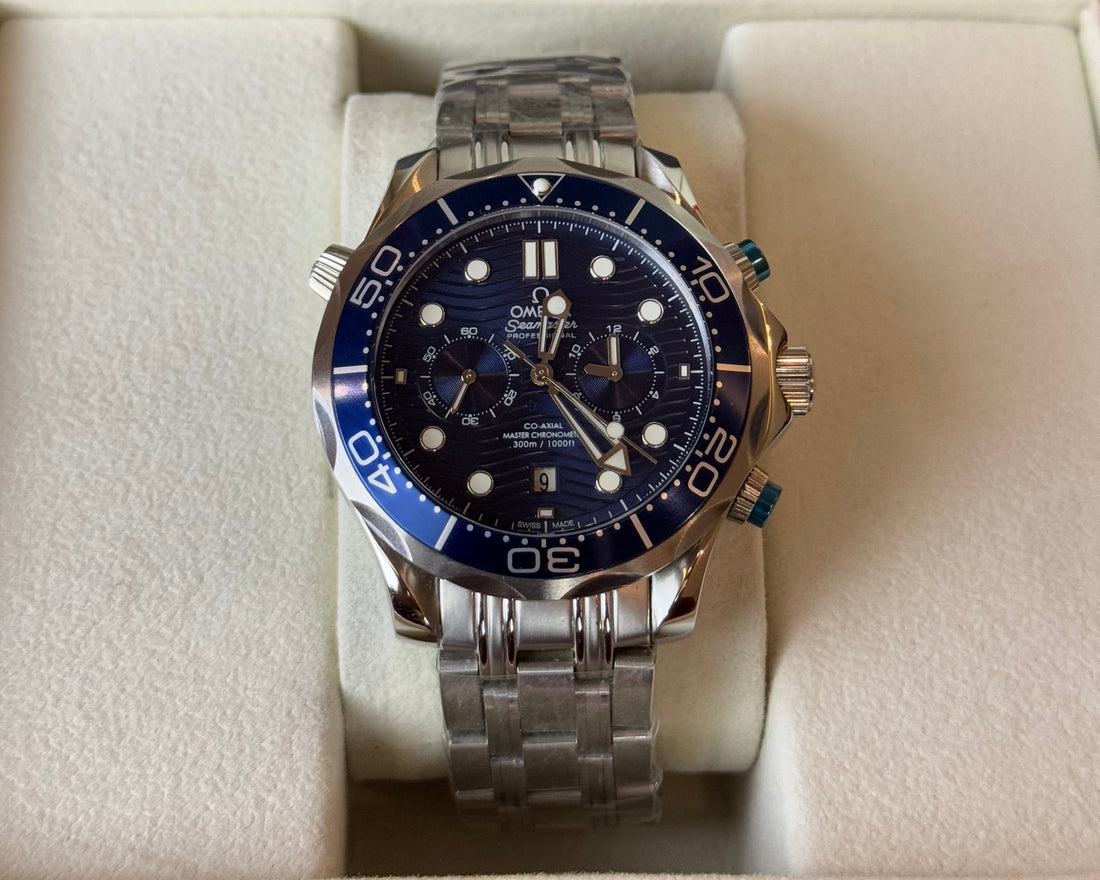 Omega Seamaster Diver 300M Chronograph Stainless Steel Blue Dial Ceramic Bezel Steel Bracelet
