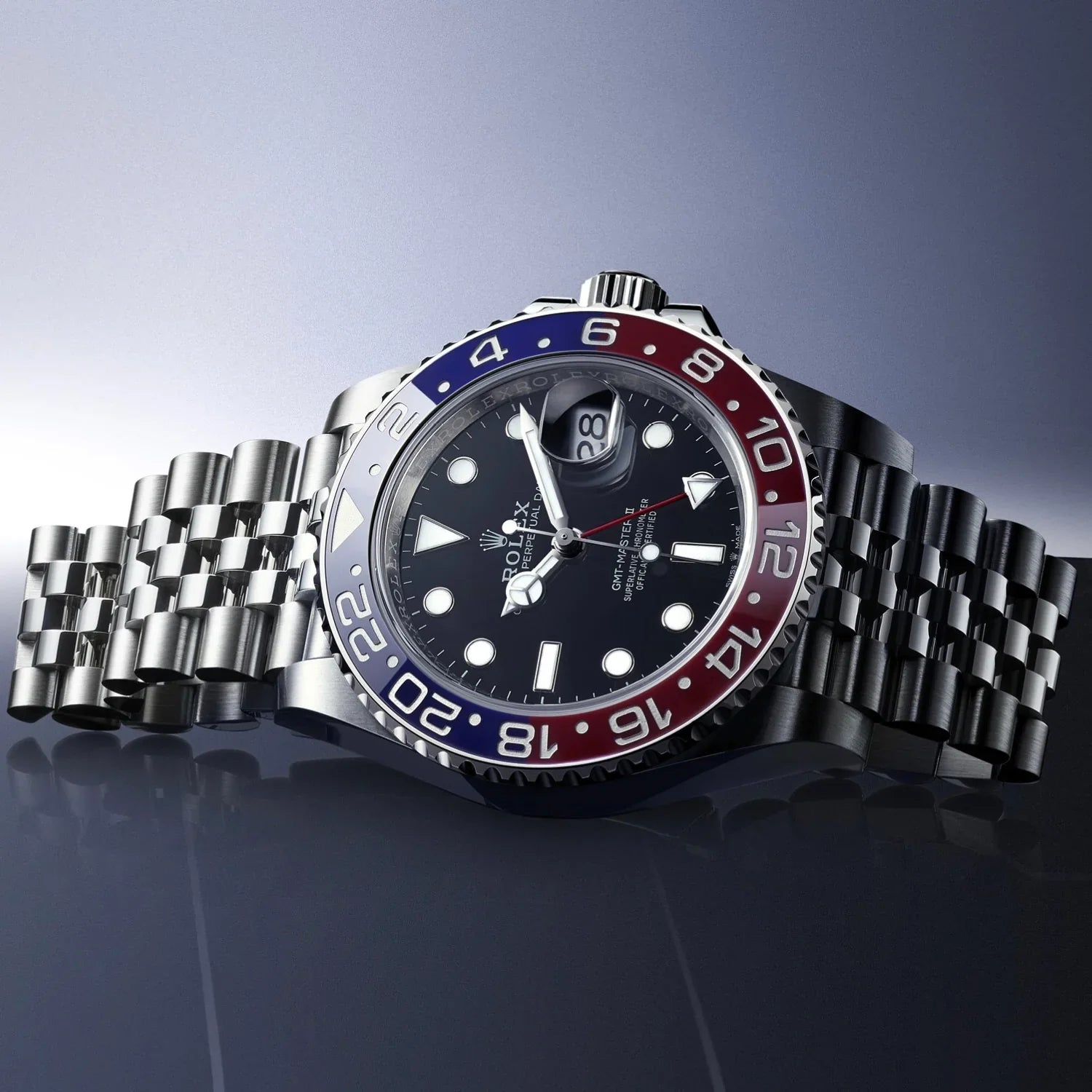 Rolex GMT-Master II Black Dial Metal Bracelet Men's Watch (Ref. 021)