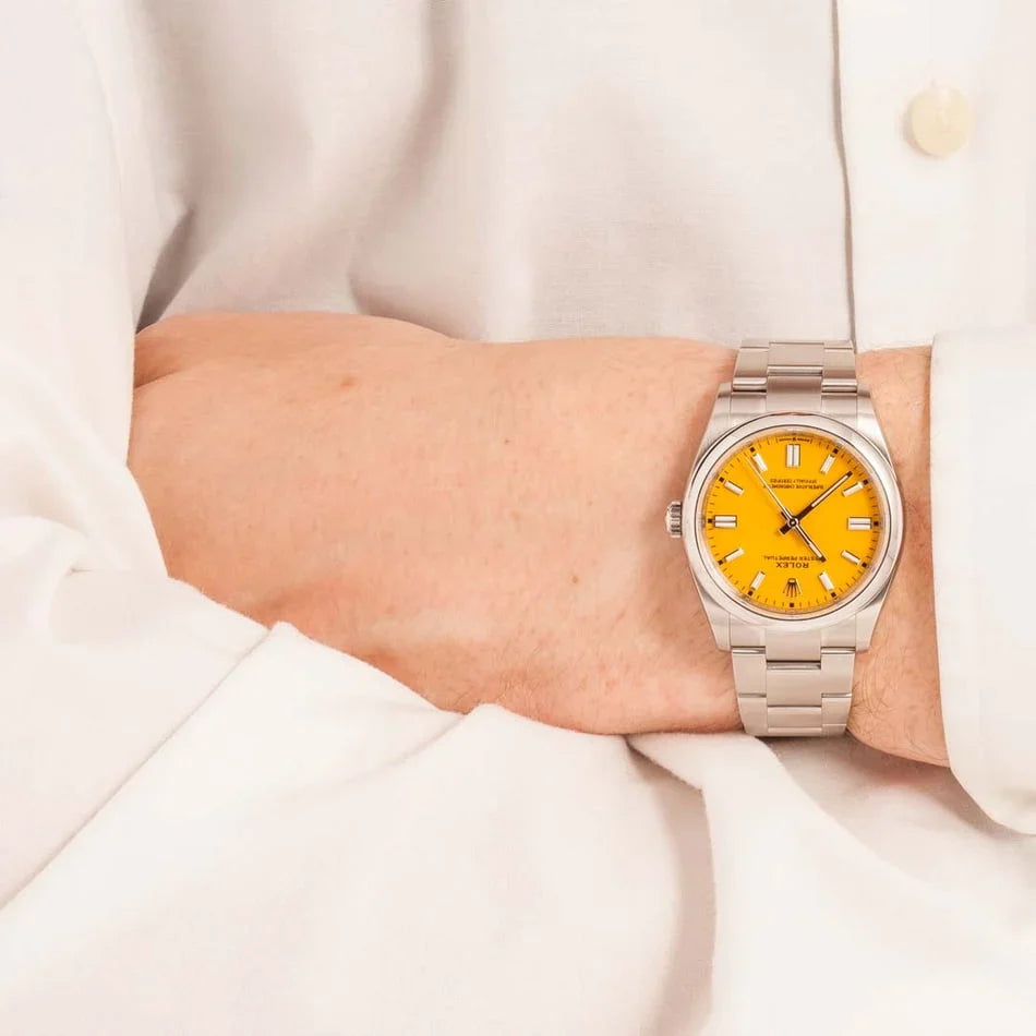 Rolex Perpetual Yellow Dial 41 mm Metal Bracelet Men's Watch