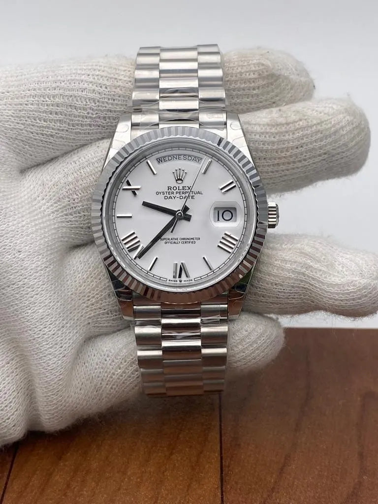 Rolex Day-Date Silver Dial 41 mm Metal Bracelet Men's Watch