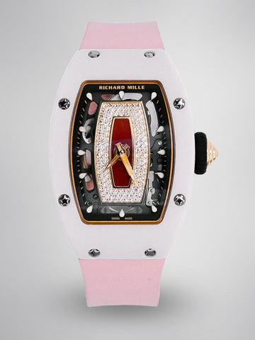 Richard Mille RM 07-01 Ladies Swiss Replica Watch – Pink Ceramic Skeleton Diamond Dial