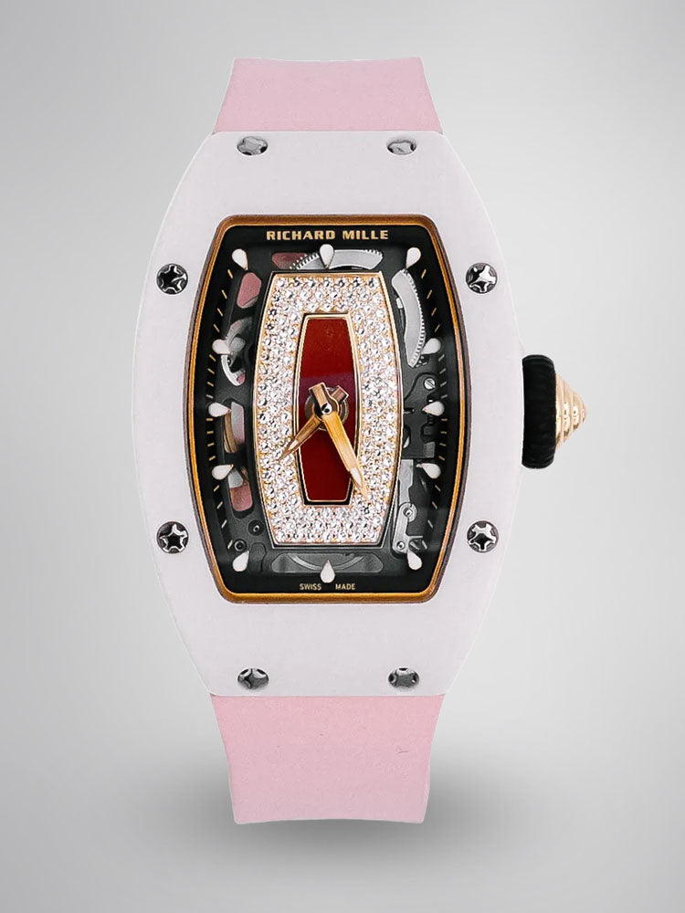 Richard Mille RM 07-01 Ladies Swiss Replica Watch – Pink Ceramic Skeleton Diamond Dial