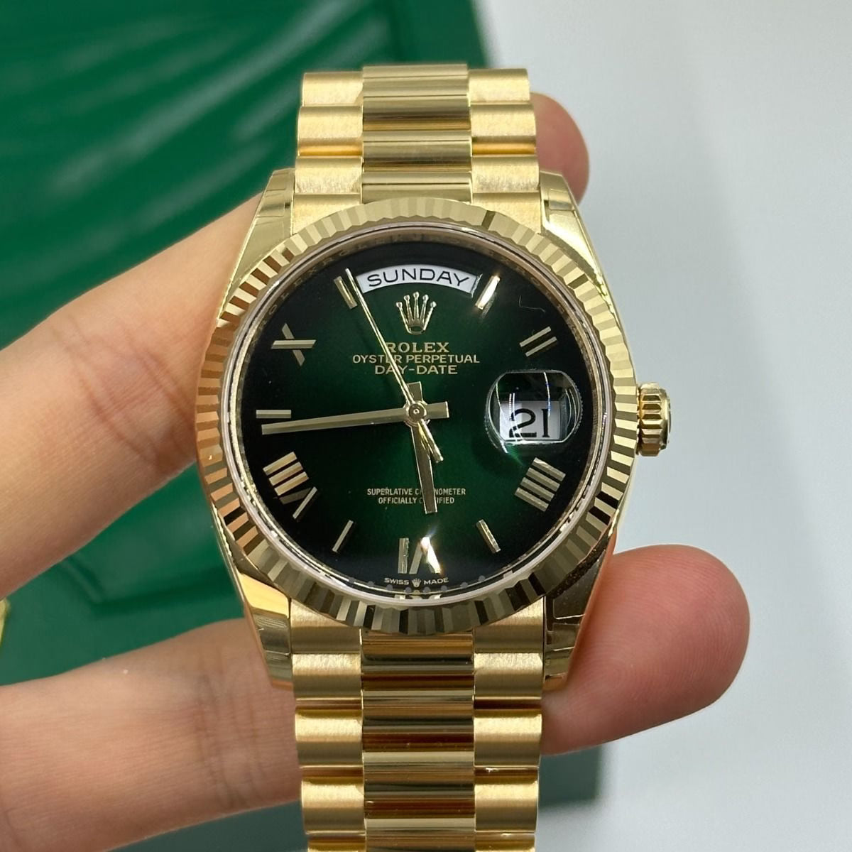 Rolex Day-Date Green Dial 41 mm Metal Bracelet Men's Watch (Ref. 013)