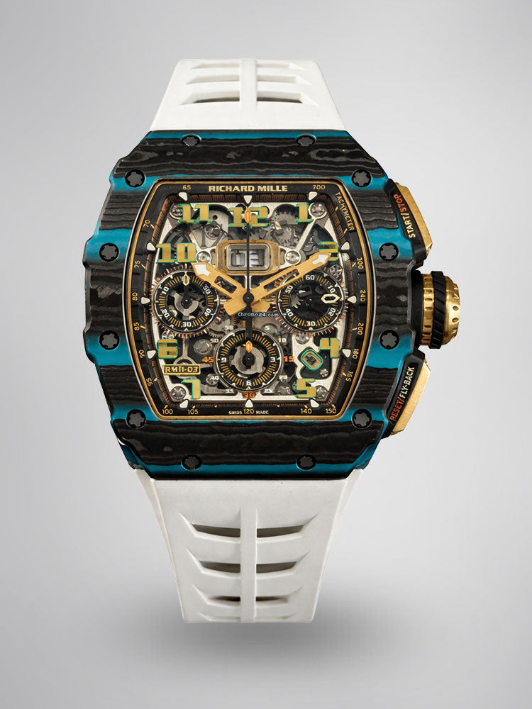 Richard Mille RM 11-03 Ultimate Edition Turquoise Quartz TPT Carbon Super Clone Flyback Chrono Replica 50x40mm