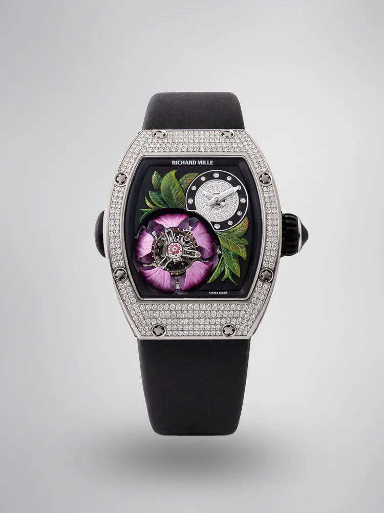 Richard Mille RM 19-02 Replica, Diamond-Set Case 3D Flower Skeleton Dial Luxury Ladies Automatic Wristwatch