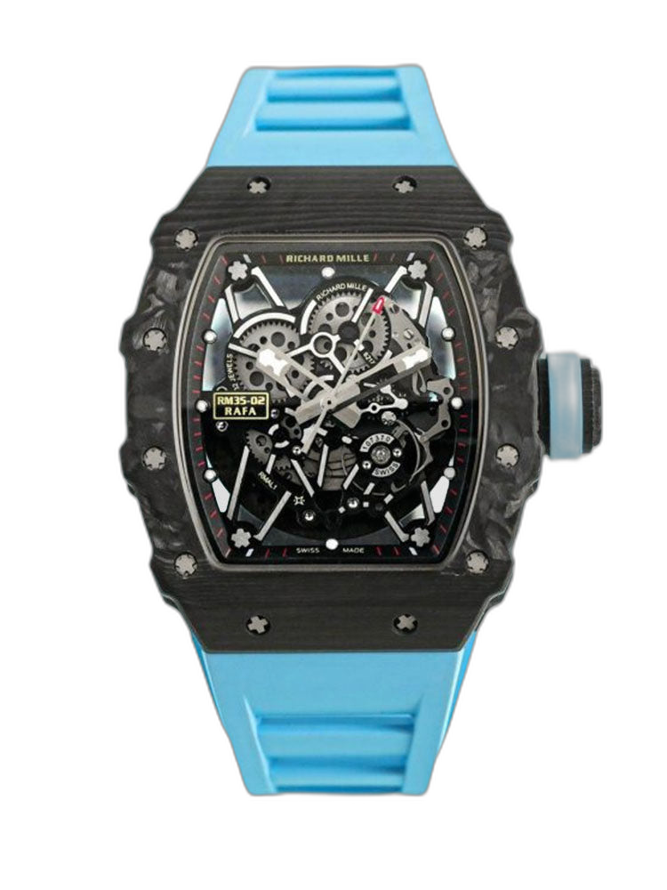 Replica Richard Mille RM 35-02 Swiss NTPT Carbon Fiber Case, Blue Rubber Strap Watch