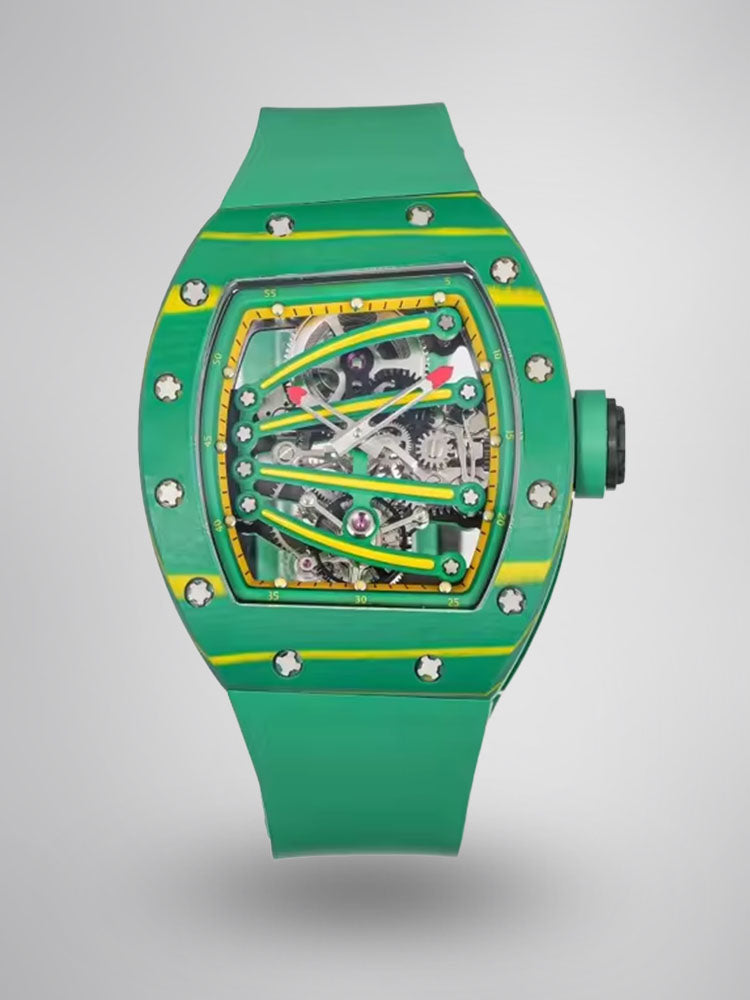 Richard Mille RM 59-01 Tourbillon Super Clone Skeleton Replica Watch Green Carbon Yohan Blake
