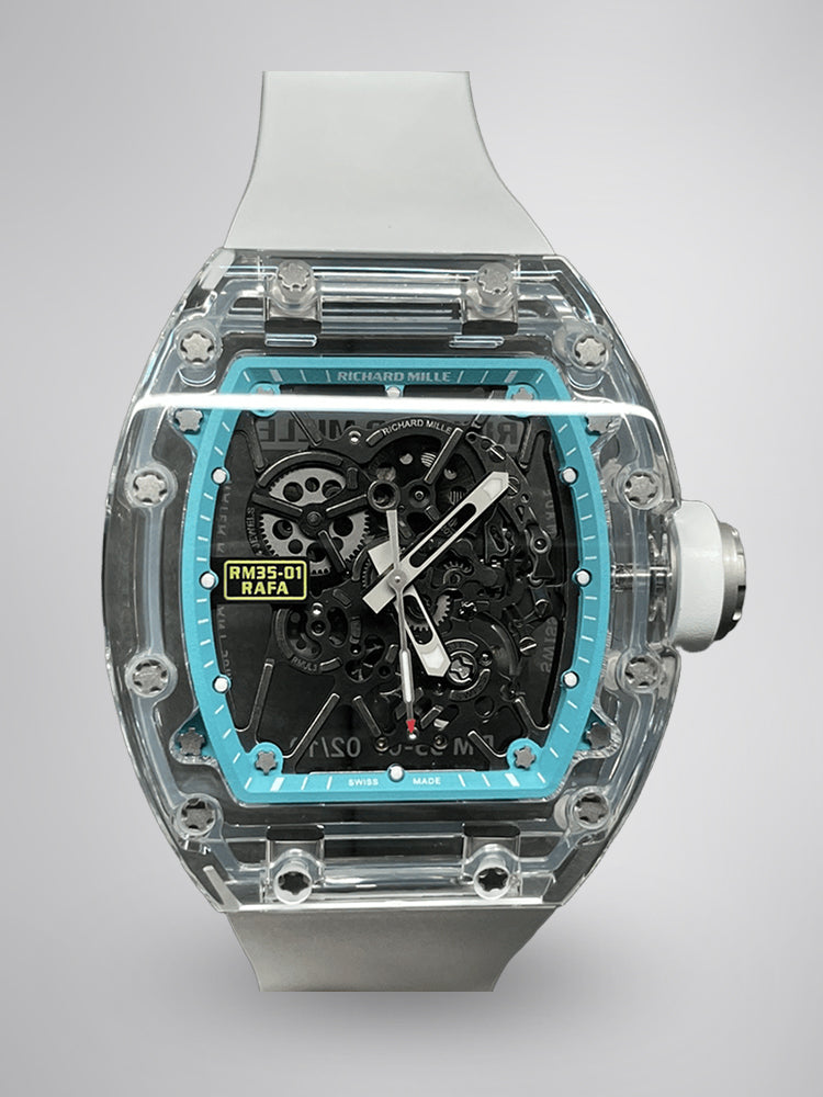 Replica Richard Mille RM 35-01 Rafael Nadal Watch – Swiss Tourbillon Movement, Skeleton Dial, Crystal Glass Case