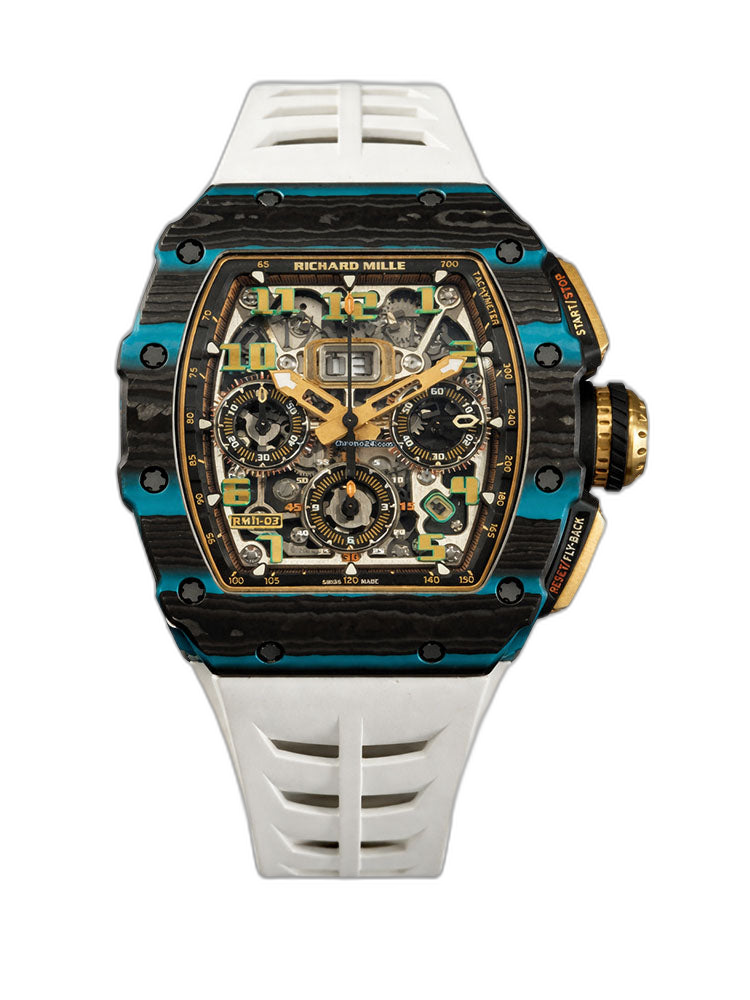 Richard Mille RM 11-03 Ultimate Edition Turquoise Quartz TPT Carbon Super Clone Flyback Chrono Replica 50x40mm
