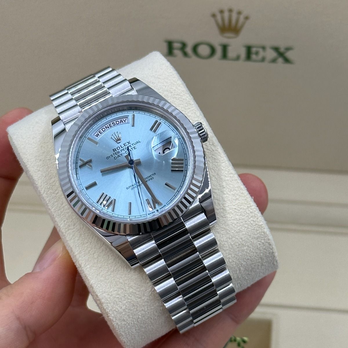 Rolex Day-Date Blue Dial 41 mm Metal Bracelet Men's Watch (Ref. 117)