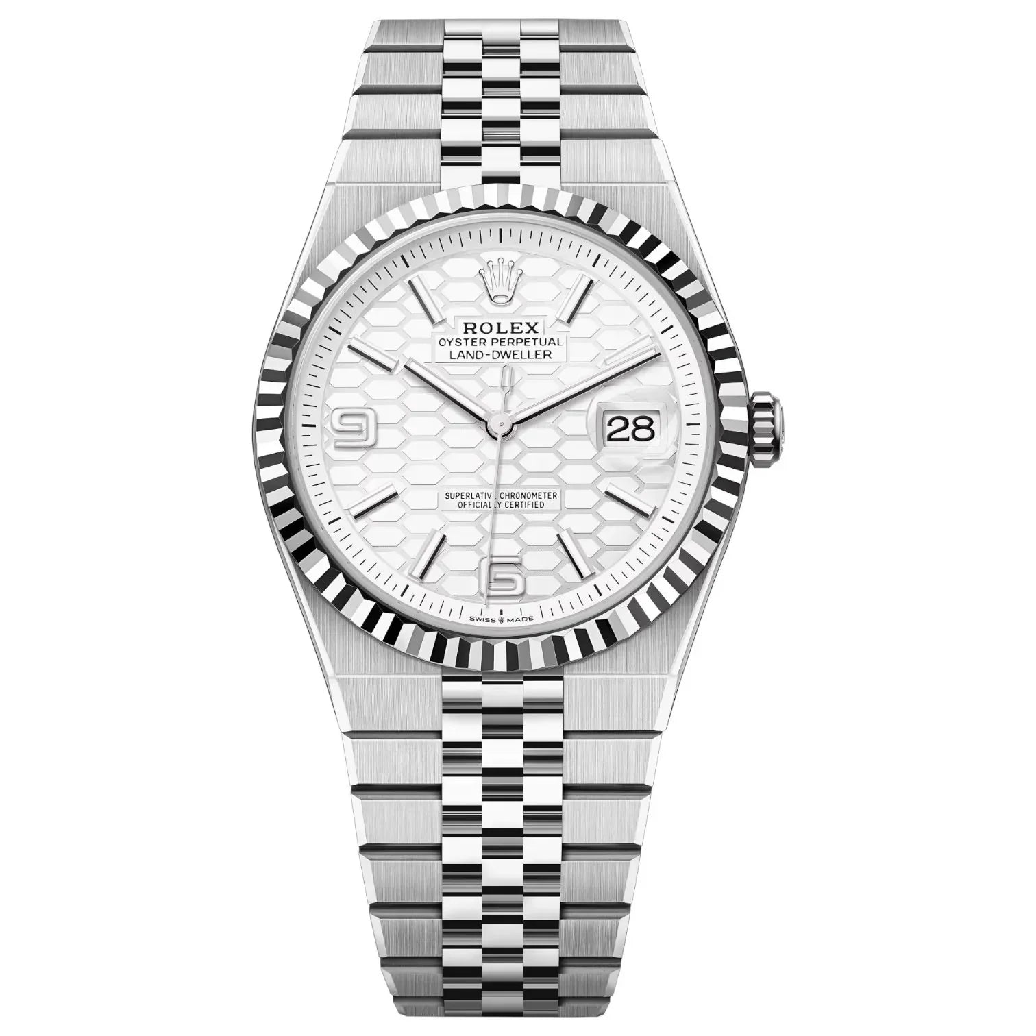 Rolex Land-Dweller White Dial 41 mm Metal Bracelet Men's Watch