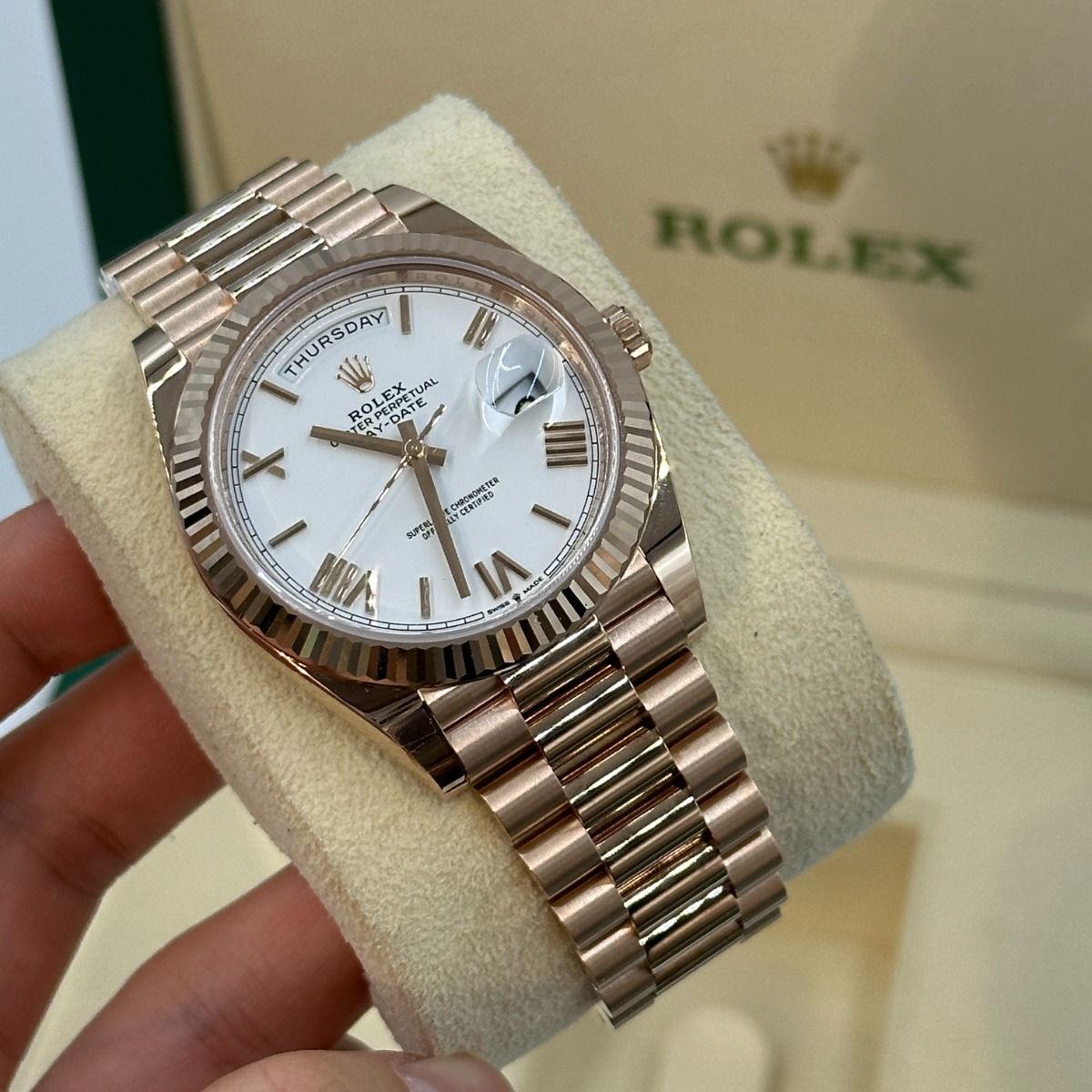 Rolex Day-Date White Dial 41 mm Metal Bracelet Men's Watch