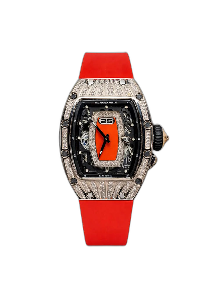 Richard Mille RM 037 Replica Diamond-Set Case Red Rubber Strap Luxury Ladies Wristwatch