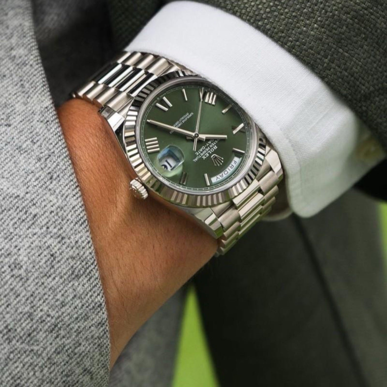 Rolex Day-Date Green Dial 41 mm Metal Bracelet Men's Watch (Ref. 120)