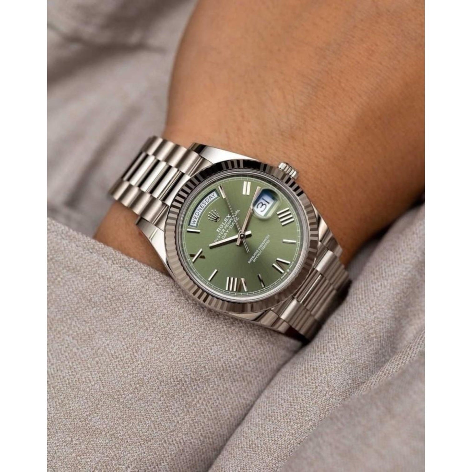 Rolex Day-Date Green Dial 41 mm Metal Bracelet Men's Watch (Ref. 120)