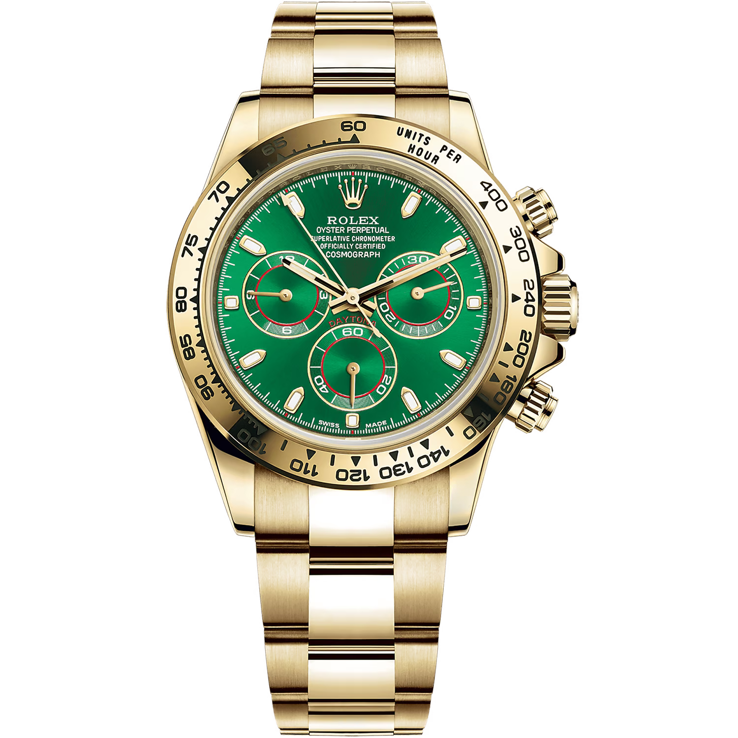 Rolex Gold Daytona Green Dial 43 mm Metal Bracelet Watch