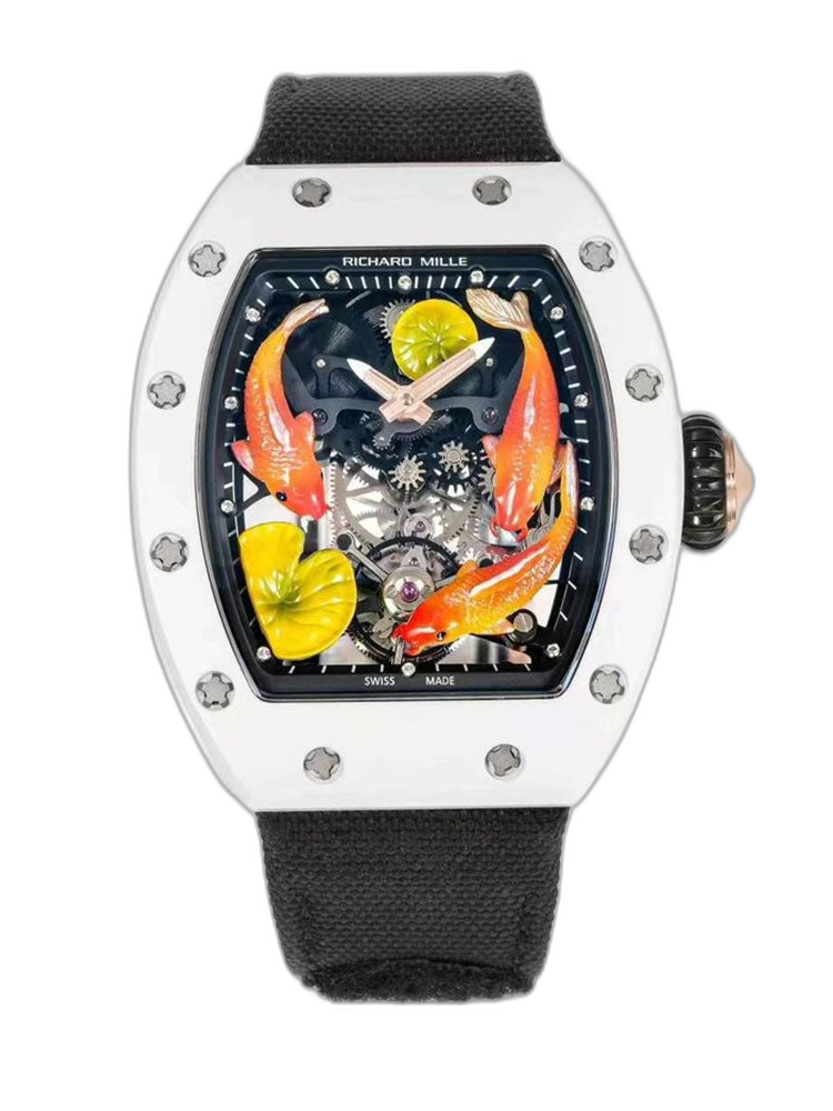 Richard Mille Replica RM S10 Koi Tourbillon Watch with White Ceramic Case