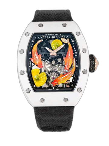 Richard Mille Replica RM S10 Koi Tourbillon Watch with White Ceramic Case